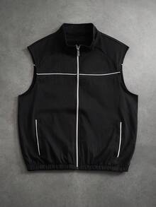 PAVTROS Men's Colorblock Zipper Casual Versatile Daily Travel Vest Jacket - Black - View 1