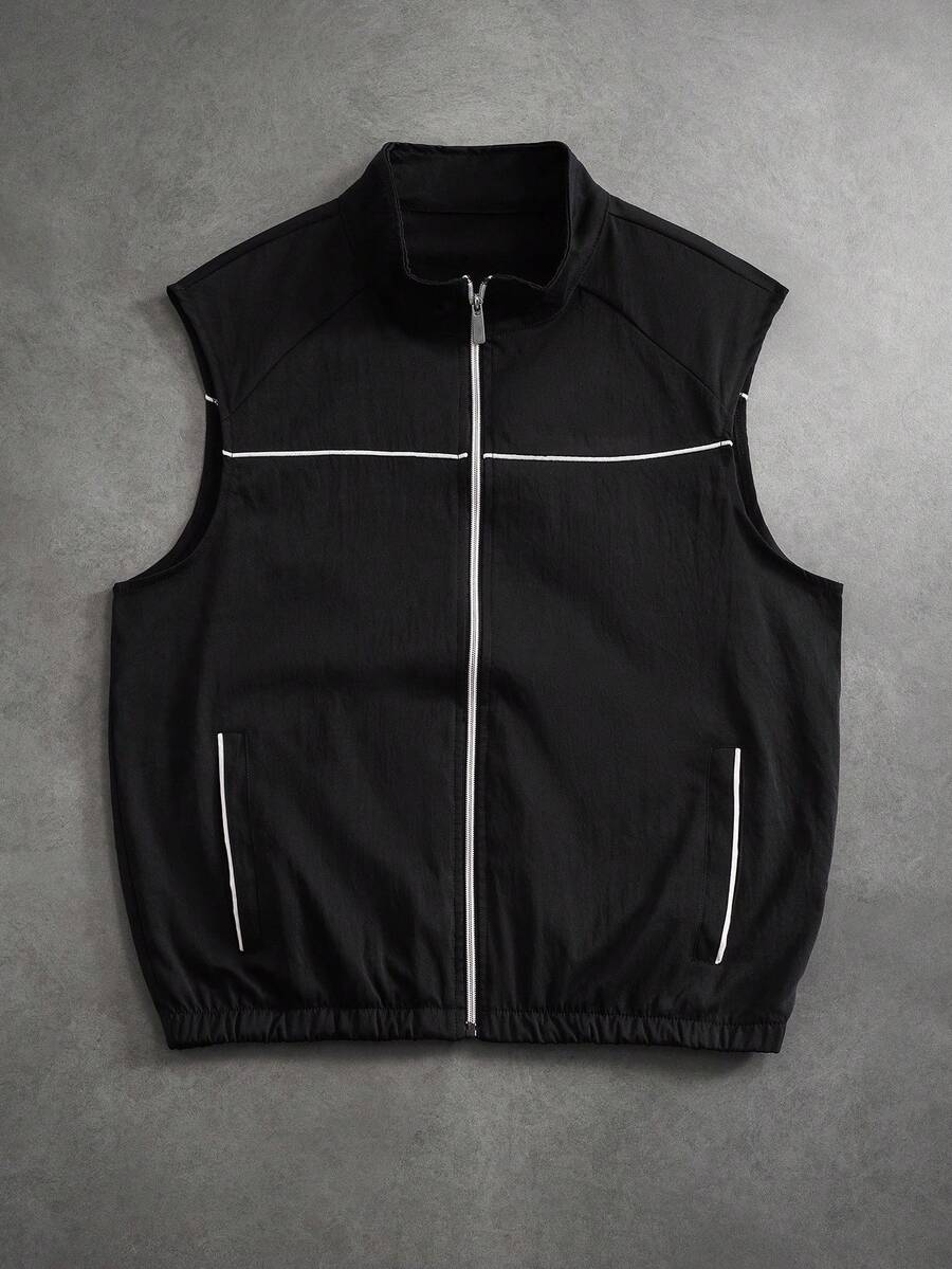 PAVTROS Men's Colorblock Zipper Casual Versatile Daily Travel Vest Jacket - Black - View 1