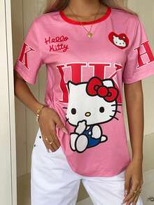 CovetEZ HELLO KITTY AND FRIENDS | SHEIN 休閒極簡圓領 IP 聯名印花寬鬆短袖女款 T 恤 - 彩色 - 查看 1