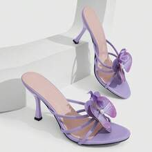 CUCCOO SZL Women's Fashion Metallic Fuchsia Orchid Decor Stiletto High Heel Sandals, Suitable For Vacation And Party For Christmas Spring Shoes Summer - Purple - View 4