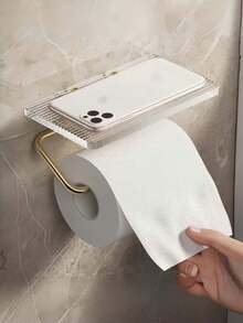 Tempat Tisu Toilet dengan Dudukan Ponsel – Rak Gulungan Tisu Stainless Steel untuk Pemasangan Dinding dengan Perekat atau Sekrup, Organizer Dekoratif Kamar Mandi untuk Ponsel, Desain Modern Anti Karat - MultiWarna - View 3
