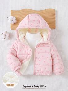 Cozy Pixies 女嬰可愛卡通愛心圖案長袖連帽加厚填充外套 - 彩色 - 查看 5