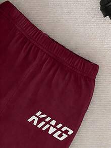 SHEIN Playful Pals 2件套男婴时尚街头休闲条纹撞色“KING”印花背心和字母印花短裤，夏季套装 - 彩色 - 查看 6