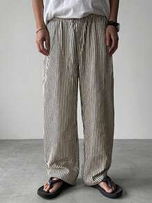 DAZY Pantalones largos de hombre con rayas negras y blancas y cintura elástica - Multicolor - Ver 4