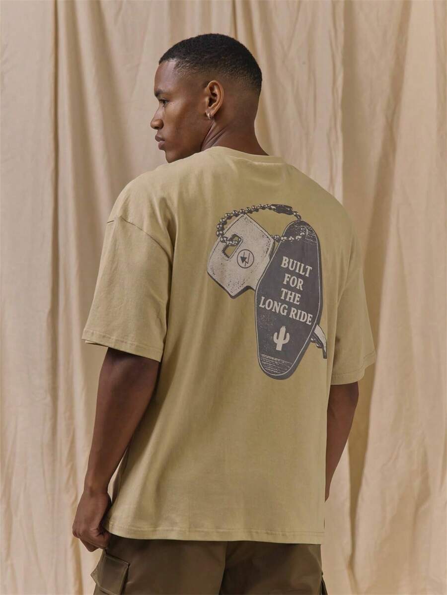 Musero Oversized Graphic Tshirt "BUILT FOR THE LONG RIDE"Back Graphic Tshirt Spring Summer Essentials - Coffee Brown - View 1