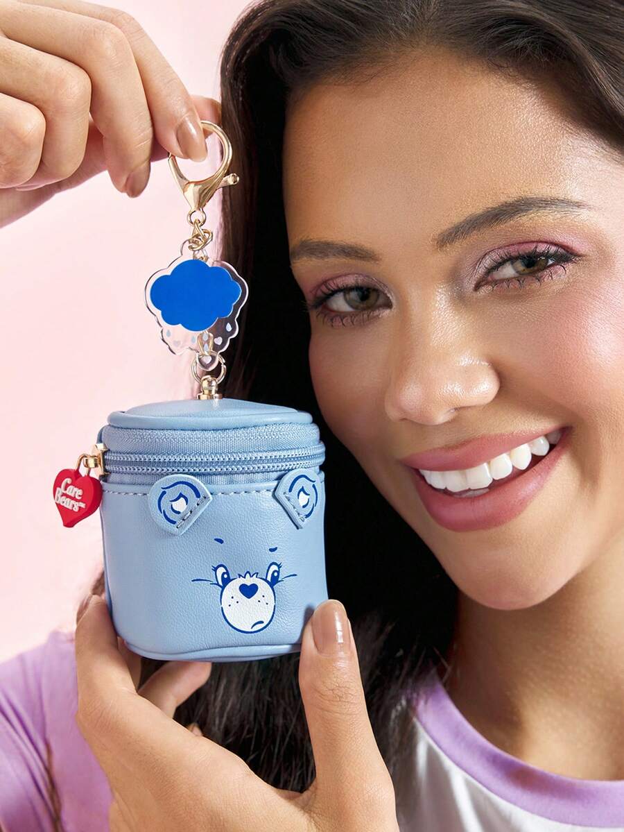 SHEIN X Care Bears Mini Coin Purse With Bear Print, Acrylic Charm & Keychain, PU Leather Storage Pouch For Earbuds Coins Jewelry,Cute Bag Accessory For Girls Daily Carry - Blue - View 1