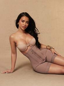 Silquee Damen-Formshorts mit hoher Taille und Bauchkontrolle - Khaki - Übersicht 7
