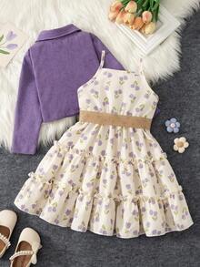SHEIN Young Girls Set, Boho, Long Sleeve, Mini Dress, Autumn, Fall, New Fall Styles, Holiday Dress - Purple - View 2