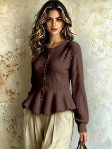 Franclia Y2K Cardigan Sweater, Suitable For Commuting, School, Halloween, Office, Outdoor, Birthday, Casual Wear In Autumn/Winter - Coffee Brown - View 7