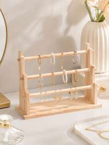 1 Exquisite, Multi-Tiered Wooden Storage Rack, Perfect For Bracelets, Necklaces, Anklets, And Earrings. An Excellent Storage Solution. - log color - View 8