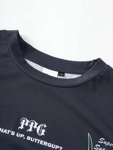 THE POWERPUFF GIRLS X SHEIN Men's Summer Casual Cartoon Print T-Shirt - Black - View 4