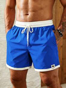 Manfinity KASUA Men's Colorblock Drawstring Waist Casual Beach Shorts For Vacation - Multicolor - View 4