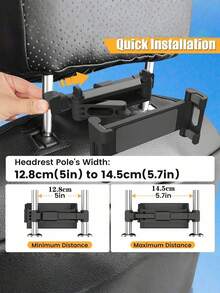 1 Pc Car Backseat Tablet Phone Holder Headrest Mount Adjustable Secure Grip Anti Slip Silicone Pads For 4.7 12.9 Inch Devices Easy Install Road Trip Accessory - Black - View 3
