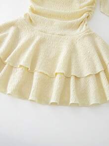 SHEIN Tween Girl Elegant Summer Birthday Dress,Golden Yellow Asymmetrical Shoulder Ruched Cake Princess Outfit With Metal Starfish Decor,Sibling Matching - Yellow - View 12