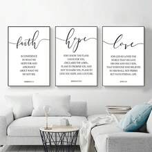 3PCS Minimalist Faith Hope Love Definition Positive Quote Wall Art Framed Poster Set For Living Room Bedroom Office Home Decor Gift - Black and White - View 5