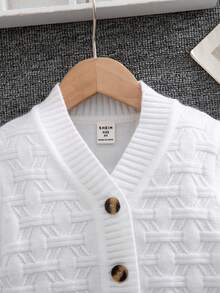SHEIN 小男孩純色單排扣休閒百搭日常穿搭開襟衫 - 白色 - 查看 5