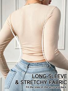 SHEIN Solid Color Comfortable Square Neck Base Layer Top - Apricot - View 2