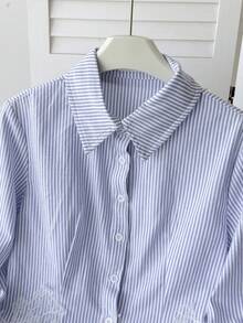 SHEIN Tween女孩優雅蕾絲裝飾返校百搭款 - 藍白色 - 查看 7