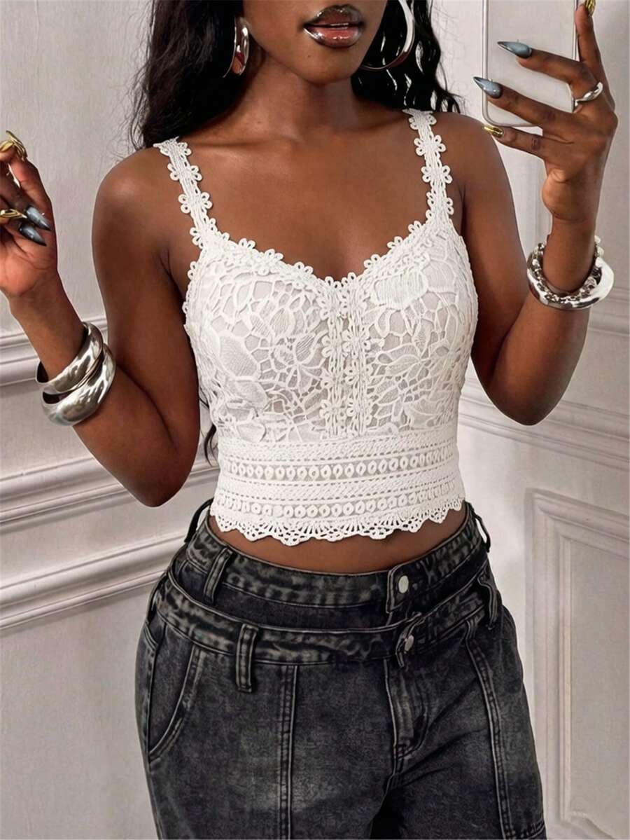 Glyssa Guipure Lace Cami Top - White - View 1
