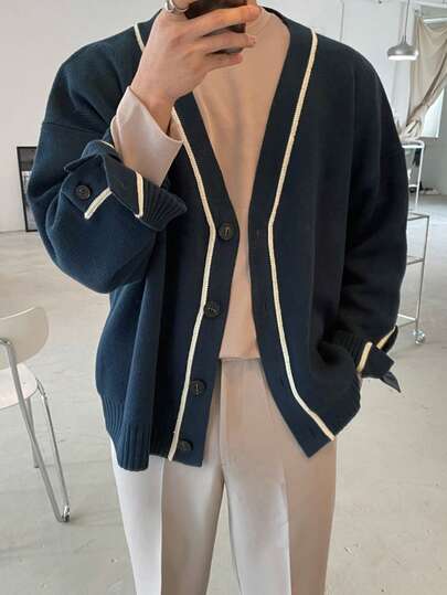 DAZY Men's V-Neck Colorblock Casual Daily Cardigan