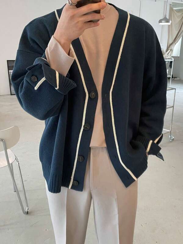 DAZY Men's V-Neck Colorblock Casual Daily Cardigan