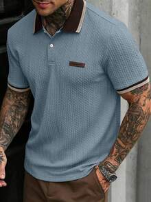 Manfinity CasualCool 男士拼色短袖休閒通勤 Polo 衫 - 藍色 - 查看 3