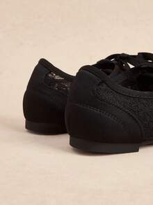 Rosivie Solid Color Lace-Up Casual Comfortable Versatile Flat Shoes, Suitable For Walking, Travel And Vacation - Black Lycra - View 5