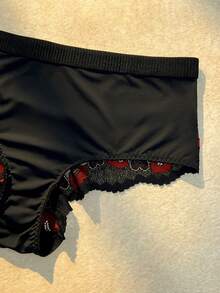 Bare Chapter 1pc Red Lip Lace Trim Triangle Panties - Black - View 4
