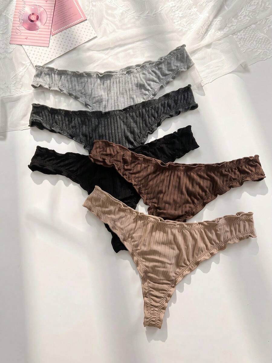 PetitDoll Set de 5 tangas con volantes y rayas en estilo casual - Multicolor - Ver 1