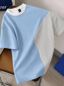 Manfinity Hypemode Men's Colorblock Striped Short Sleeve T-Shirt, Suitable For Casual Daily Wear, Refreshing Summer Choice - Multicolor - View 1