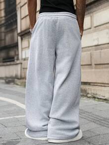 Major Grit Celana Jogging Kasual Pria Ukuran Besar Warna Polos dengan Tali Serut di Pinggang, Saku, dan Potongan Lebar untuk Liburan Musim Panas Warna Abu-abu - Light Grey - View 2