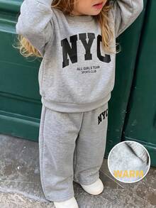 SHEIN Baby Girl Letter Print Sweatshirt And Sweatpants Set - Light Grey - View 7