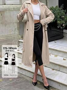SHEIN Tall Abrigo Trench de Doble Botonadura con Cinturón para Otoño/Invierno - Albaricoque - Ver 11