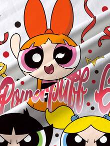 THE POWERPUFF GIRLS X SHEIN 青少年女孩字母卡通印花休閒百搭日常短袖T恤 - 白色 - 查看 6