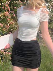 SHEIN MOD Top para mujer color albaricoque unicolor, sin mangas, con cubierta de malla - Blanco - Ver 6