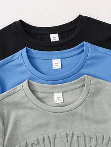 SHEIN 兒童 6件組 青少年男孩休閒藍色夏季度假服裝套裝，寬鬆字母圖案圓領T恤與短褲，適用於學校、日常穿著、運動 - 灰色 - 查看 7