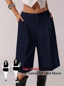 SHEIN Tall CURVE 大尺碼女款純色口袋休閒百搭日常短褲 - 藏蓝色 - 查看 2