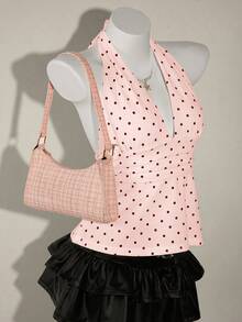 SHEIN ICON 女款夏季性感波點印花露背掛脖上衣 - 淺粉色 - 查看 5