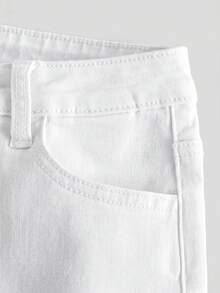 SHEIN Girlism 青少年女孩休閒百搭喇叭牛仔褲，附口袋 - 白色 - 查看 3
