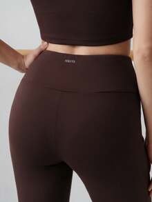 Nöista Part Of A Set, Activewear Pants With High Waist In Flare Shape And Brown Color. Yoga, Pilates, Barre, Fall, Winter, Casual, Sports, Gym. - Brown - View 3