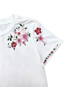 Glimmora 女款圓領花卉印花休閒百搭日常短袖上衣 - 彩色 - 查看 4