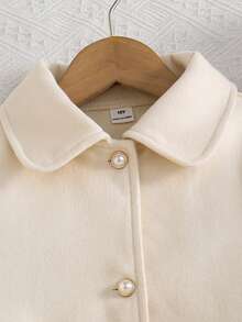 Tween Girls Single-Breasted Elegant Lapel Mid-Length Flared Overcoat - Beige - View 5