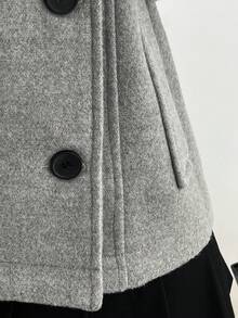 Elamini Capa de lana gris de diseño elegante y dulce con doble botonadura para mujer - Gris - Ver 7