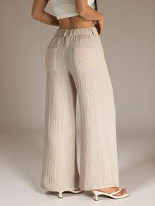 SHEIN PETITE 100% Washed Cotton Low Waist Straight Pants - Apricot - View 2