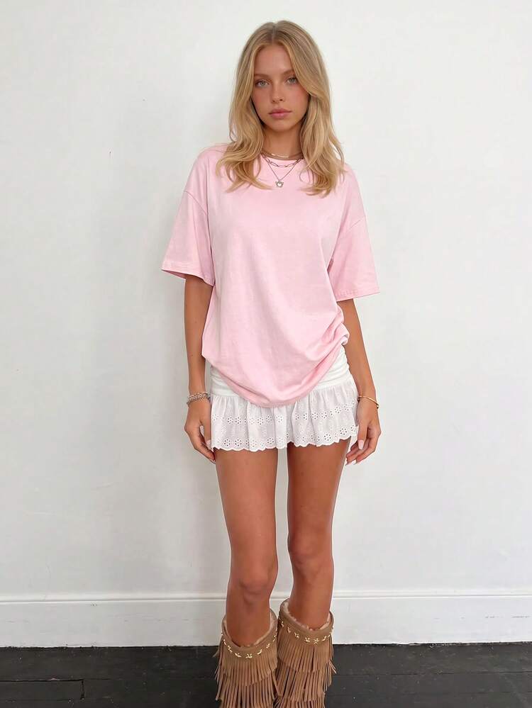 Sundraya Solid Drop Shoulder Tee - Baby Pink - View 6