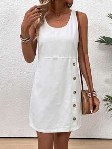 EMERY ROSE EMERY ROSE Women's Fashion Versatile Button-Up Denim Dress - White - View 3
