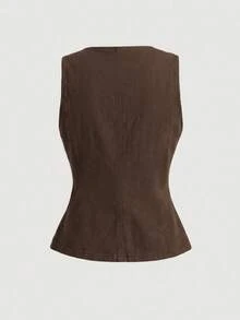 SHEIN MOD 女款金屬單排扣牛仔背心上衣 - 黑色 - 查看 2
