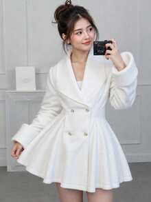 SHEIN 少女优雅修身大衣，适合通勤、上学、家庭聚会等各种场合 - 白色 - 查看 3
