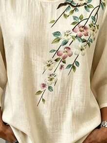 Balvessa White Burnout Round Neck 3/4 Sleeve Casual Blouse For Middle-Aged And Elderly Women - Apricot - View 3