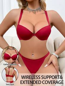 Set de 2 piezas de ropa interior de mujer (con aros) - Burdeos - Ver 5
